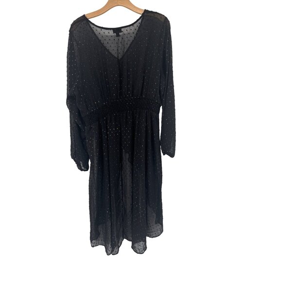 Torrid Chiffon top size 1X Rainbow Clip Dot Smocked Waist Extreme High Low sheer - Picture 5 of 7